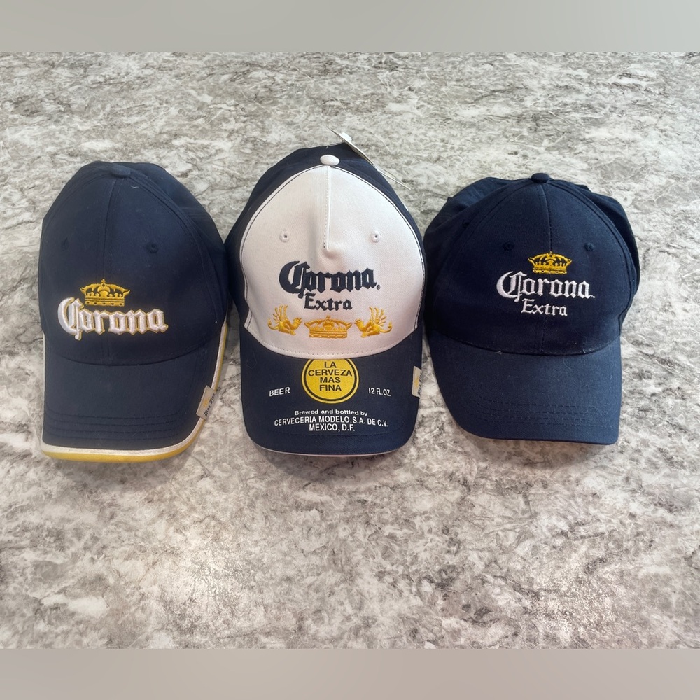 Corona Beer Baseball Cap Hat Blue & white Adjustable - 3 hats- One NWT